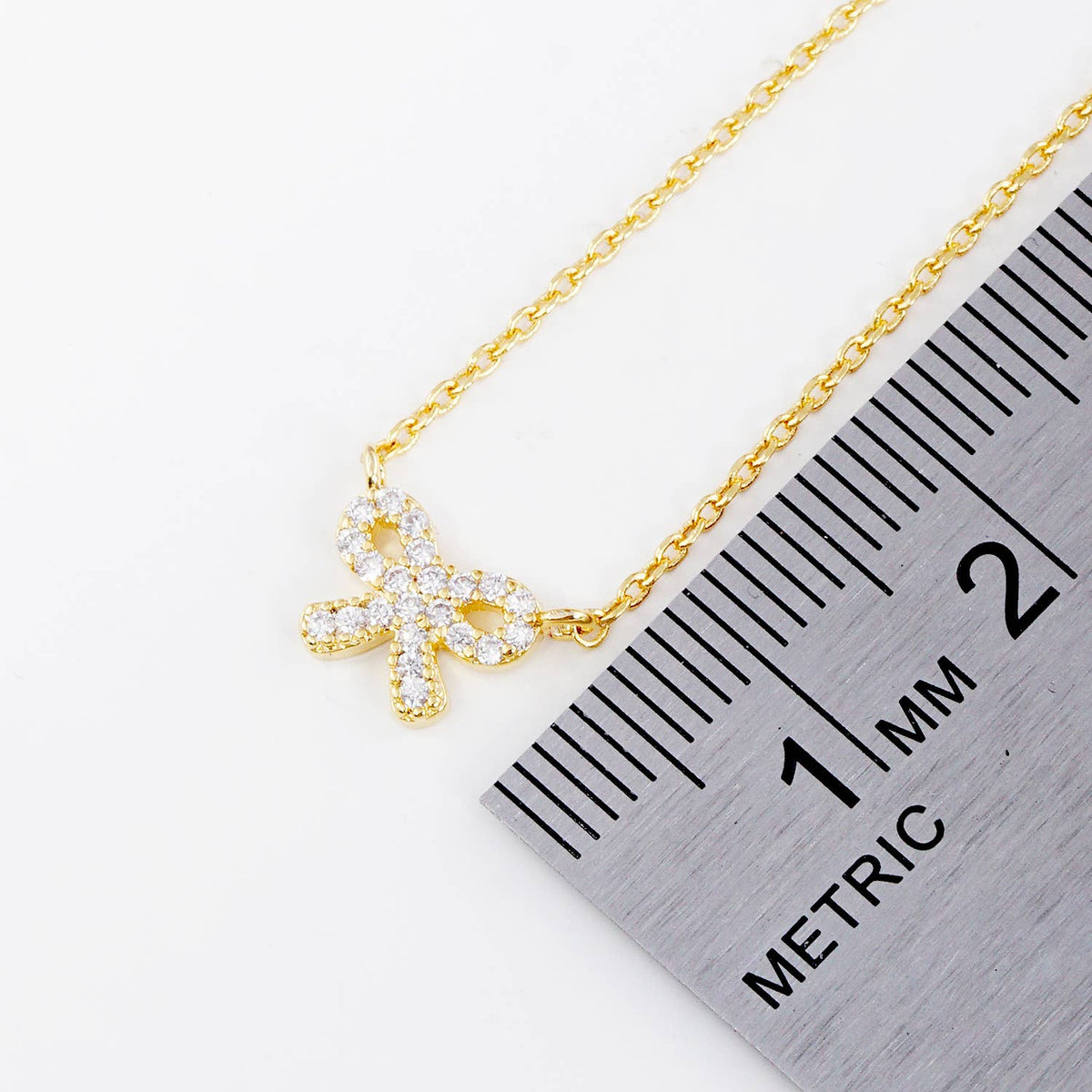 Dainty Pave CZ Bow Ribbon Necklace