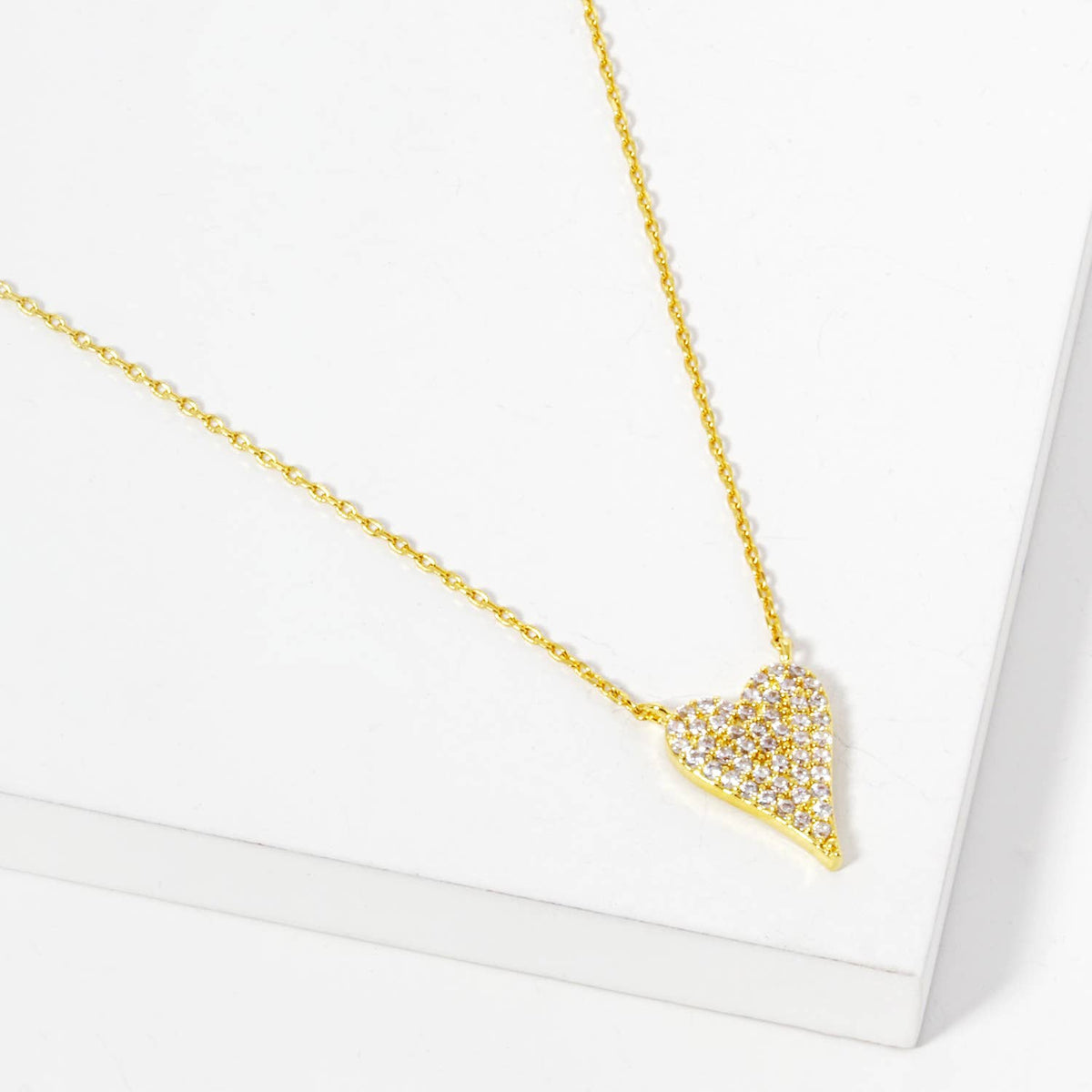 Dainty Pave CZ Elongated Heart Pendant Necklace