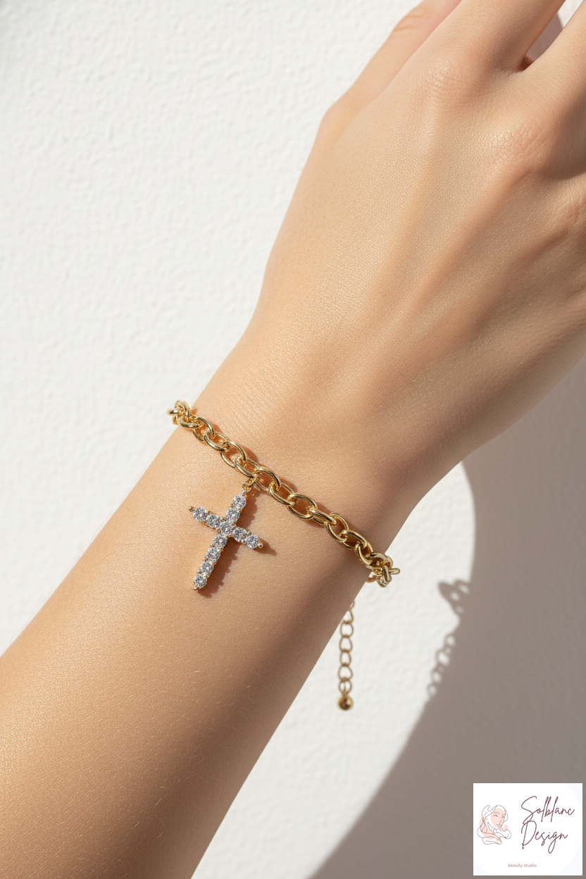 Magnetic Clasp Pavé Cross Charm Chain Bracelet