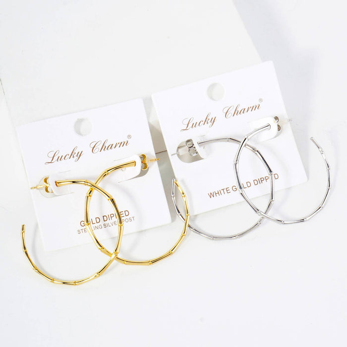 Polished Brass Delicate Bamboo Design 40mm Hoop Earrings