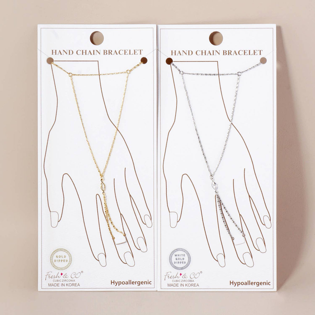 Marquise CZ-Stone Accent Brass Hand-Chain Bracelet
