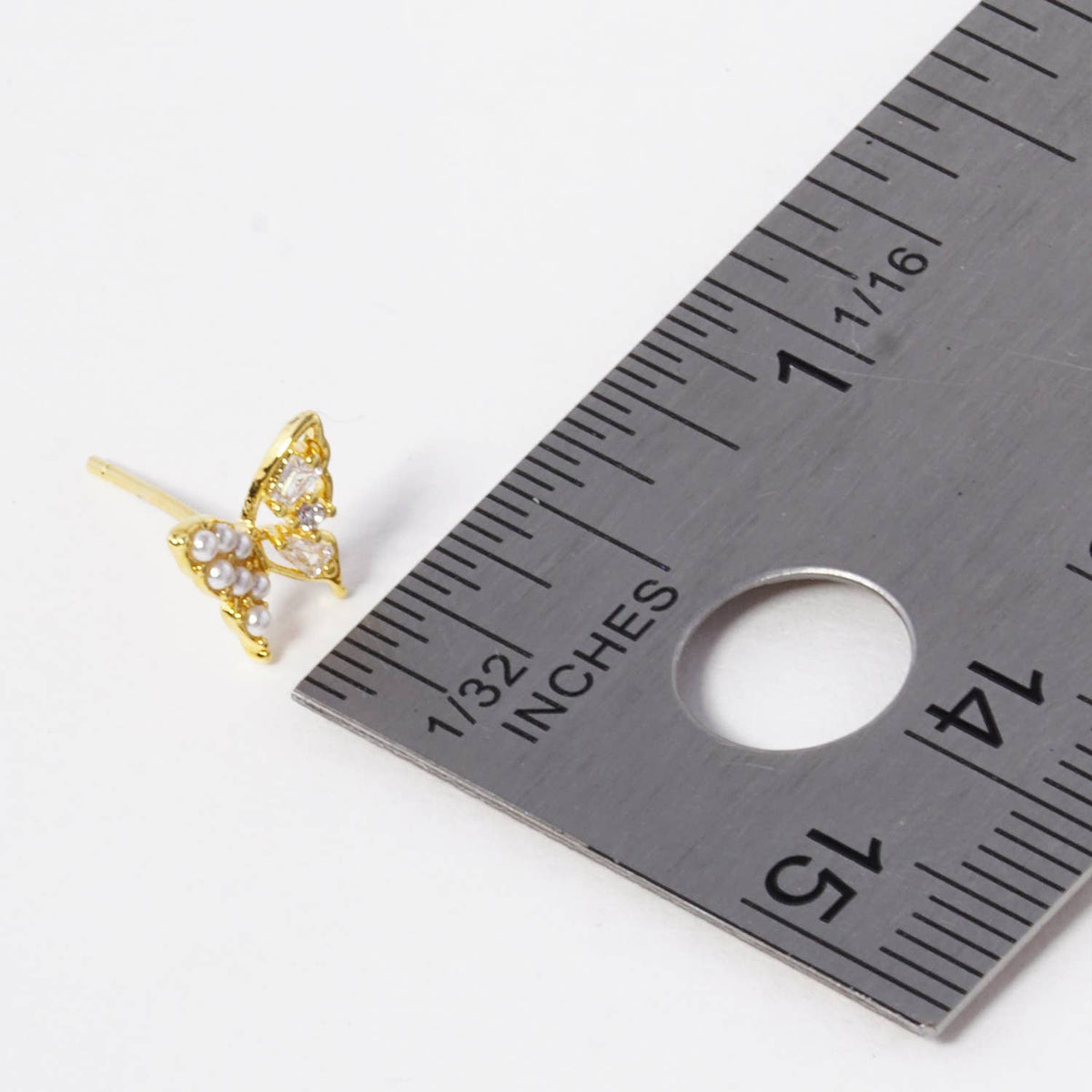 Dainty Pave Butterfly Stud Earrings with Pearl Accents