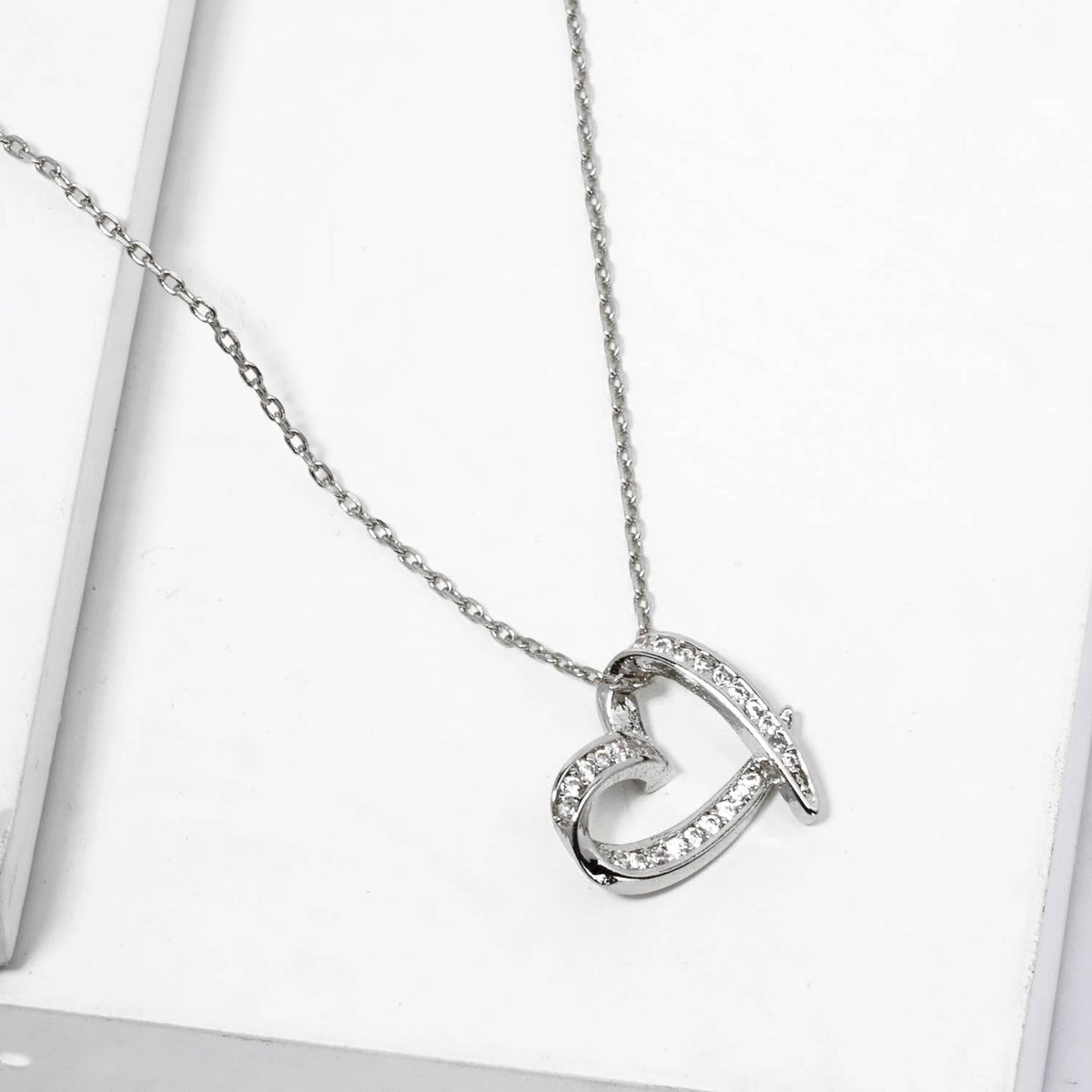 Dainty Crystal Open Heart Pendant Necklace