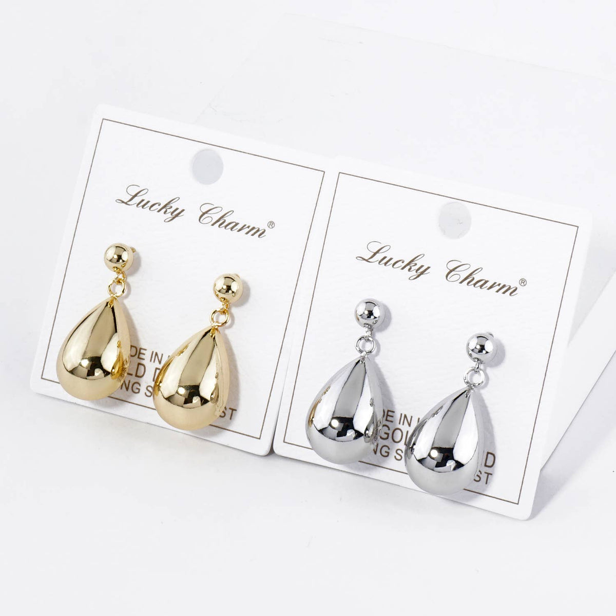Large Puffy Teardrop Drop Dangle Post Earrings / 18K Gold