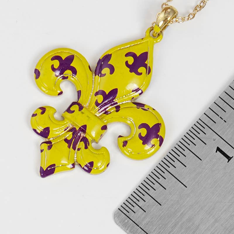 Gold Plated Yellow Purple Fleur De Lis Necklace