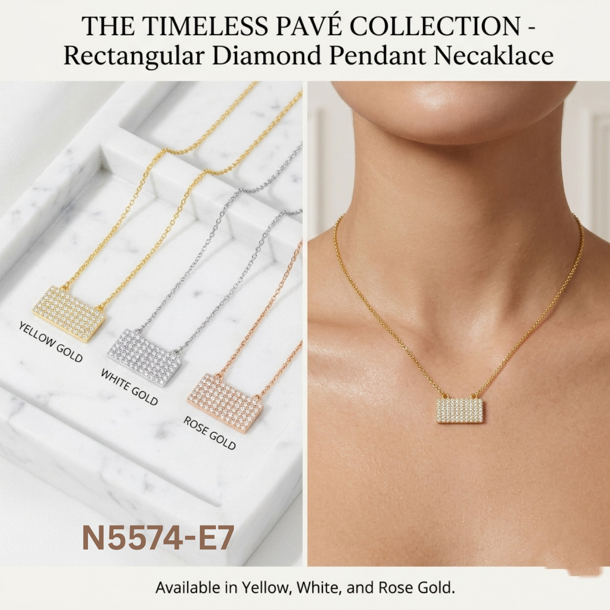 Rectangular Pavé Diamond Bar Pendant Necklace
