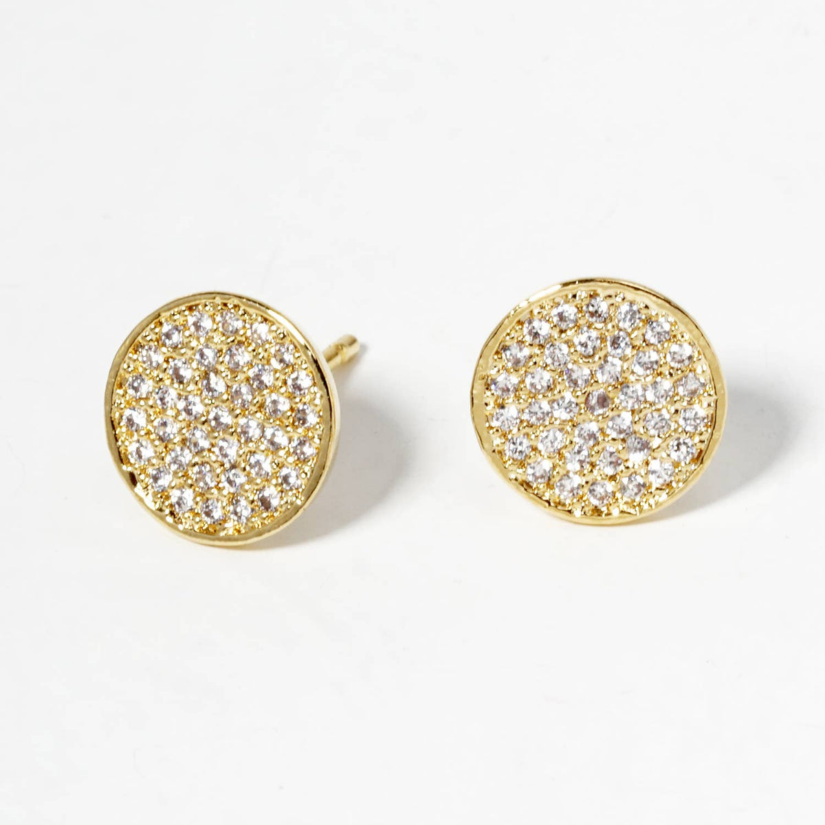 18K Gold Dipped CZ Pave 9mm Round Post Stud Earrings