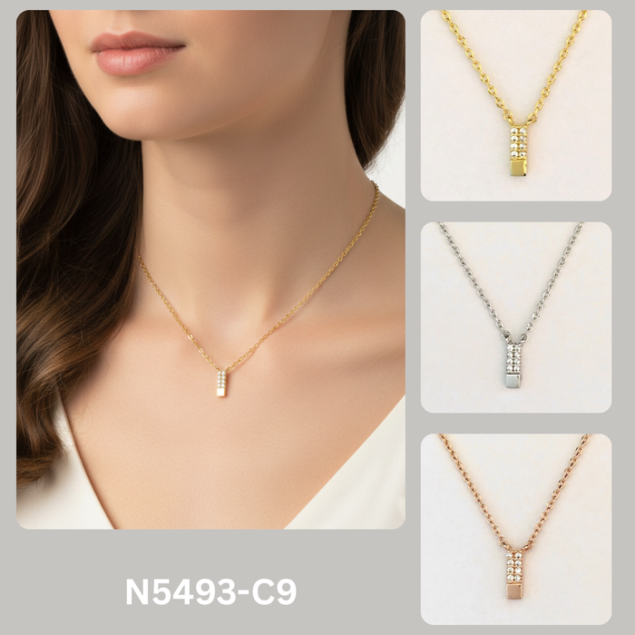 Minimalist Crystal Pave Bar Pendant Necklace