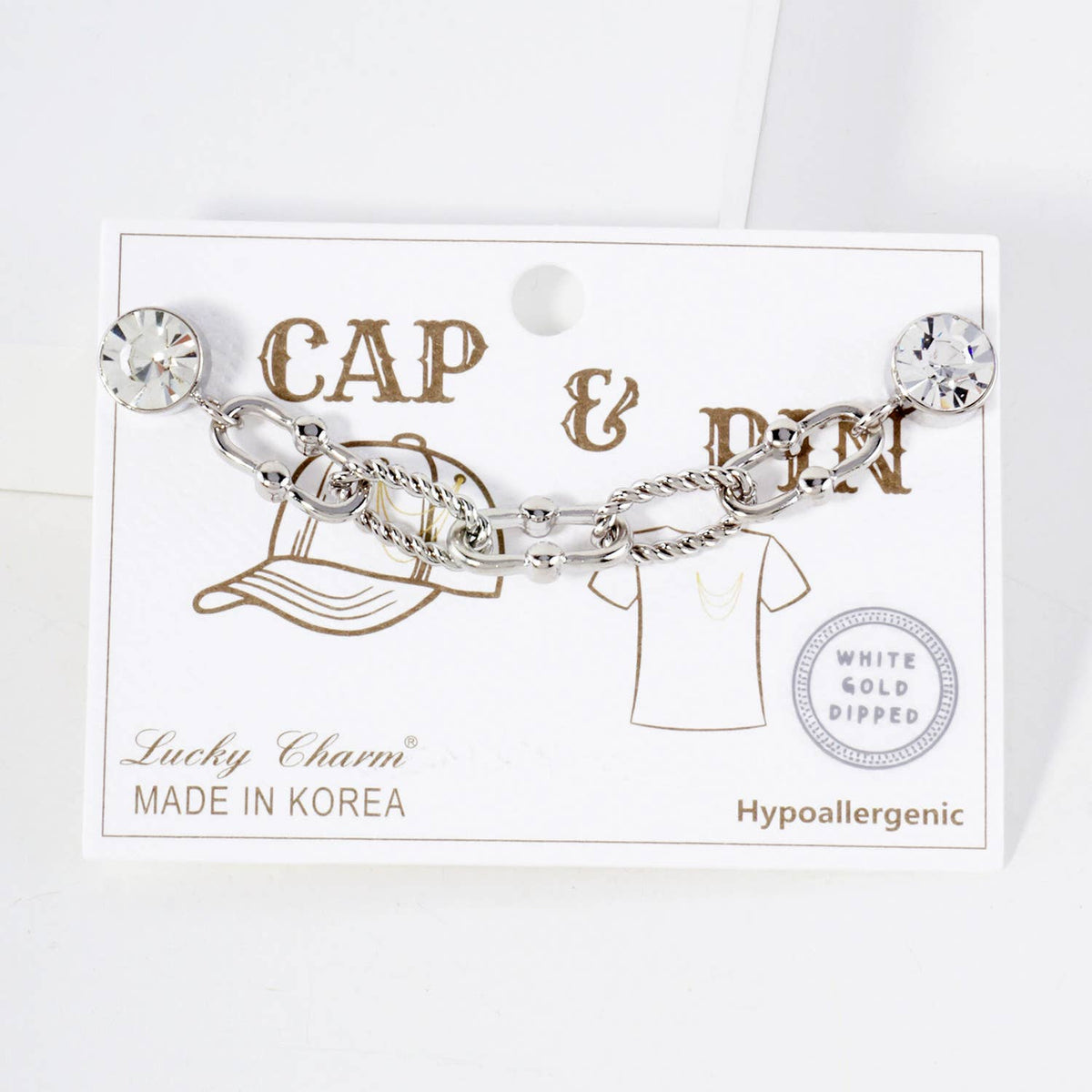 Crystal "Cap & Pin" Chain Brooch Accessory