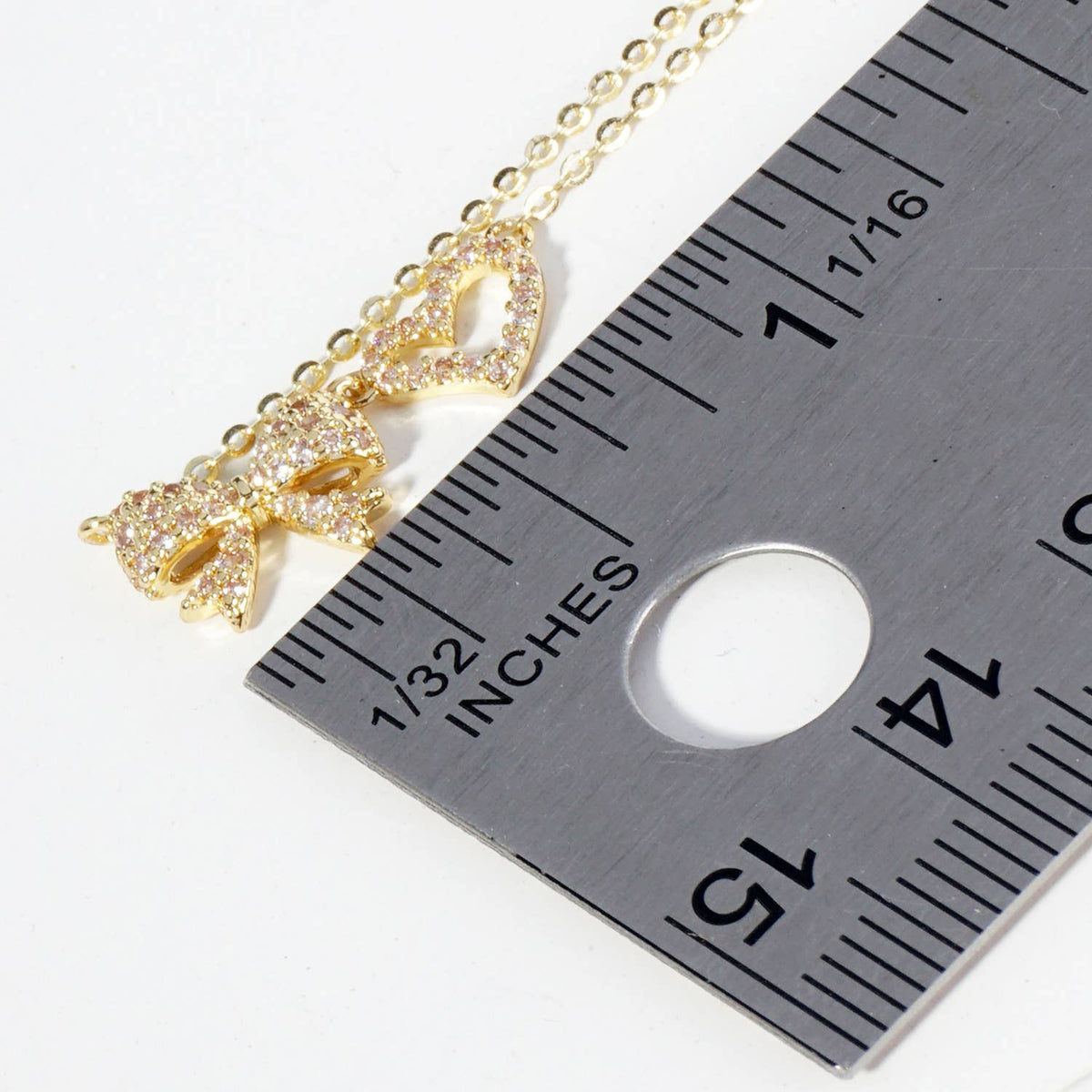 RIBBON HEART PENDANT NECKLACE / 18K GOLD DIPPED / CUBIC
