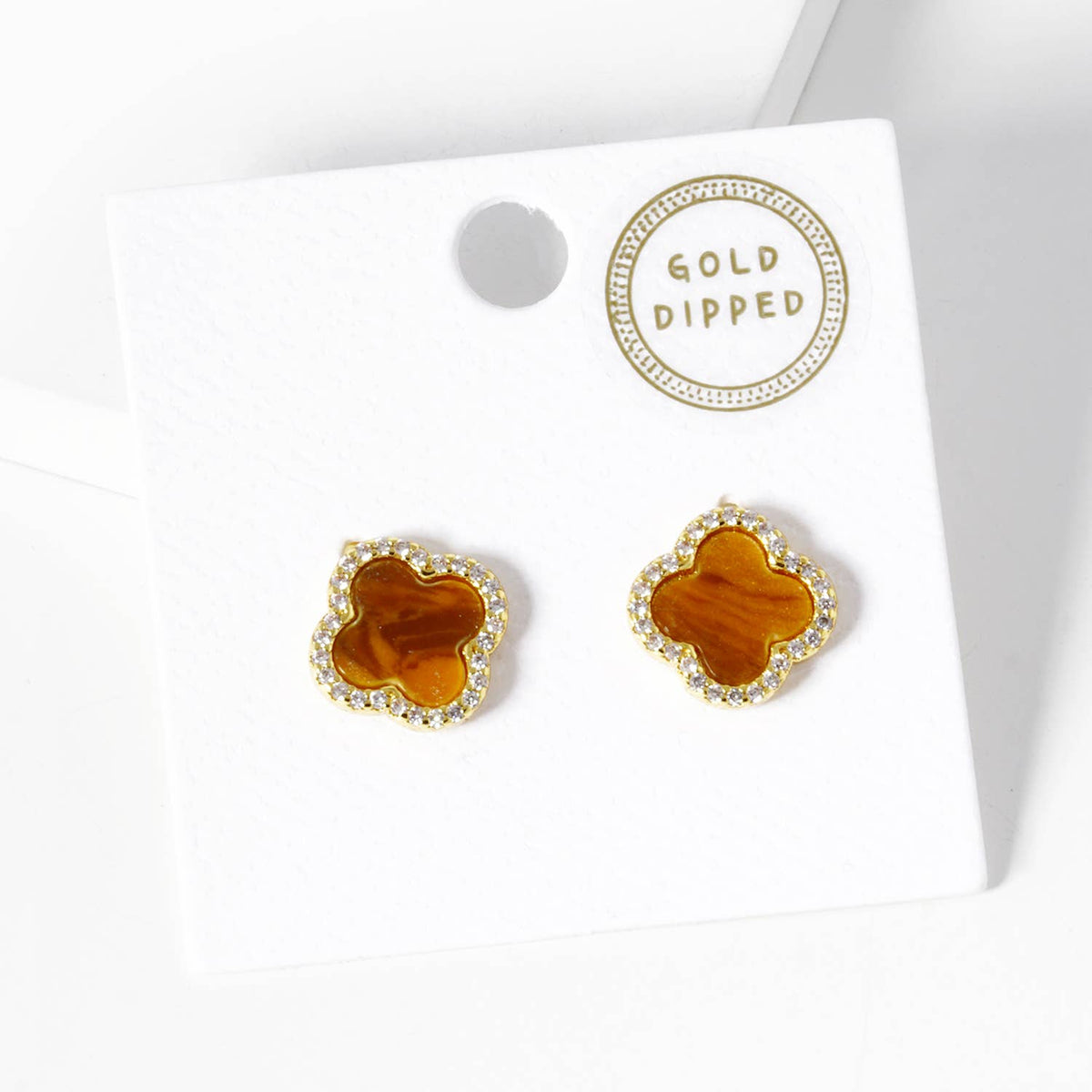 Dainty Pave Clover Stone Stud Earrings