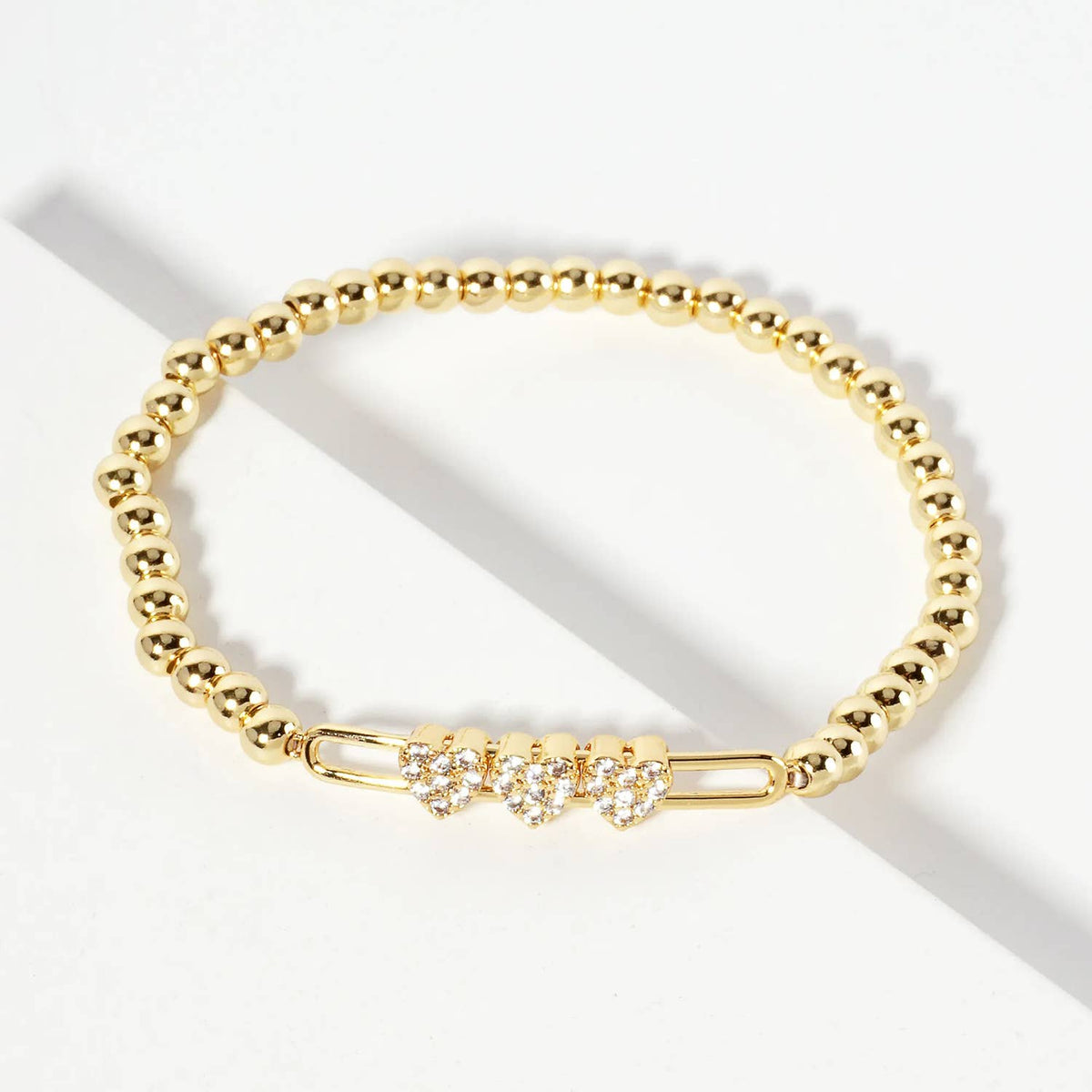 Triple Pavé Heart Beaded Slider Bracelet