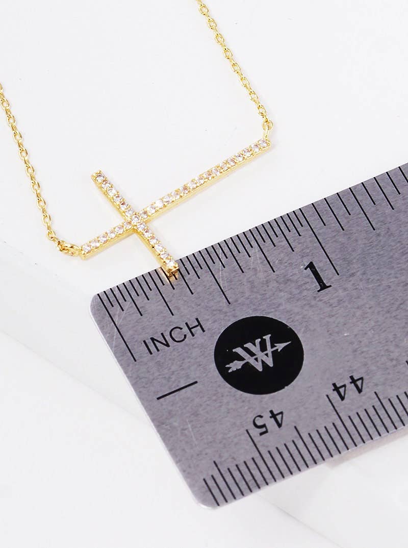 Gold Sideways Cross Necklace