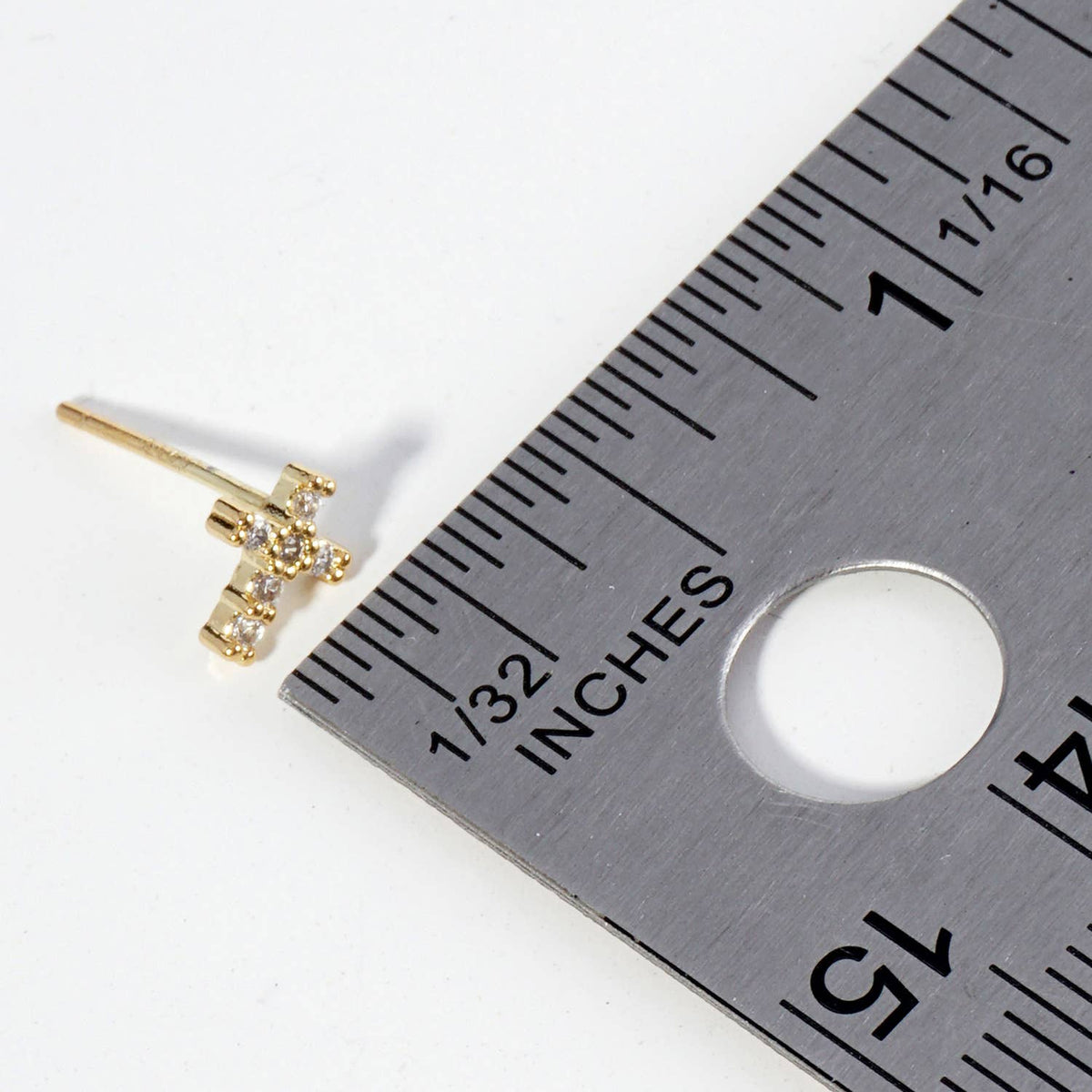 TINY CUBIC ZIRCONIA CROSS STUD EARRINGS / 18K GOLD DIPPED