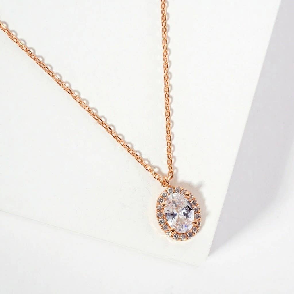 Bridesmaid Oval Halo CZ Necklace