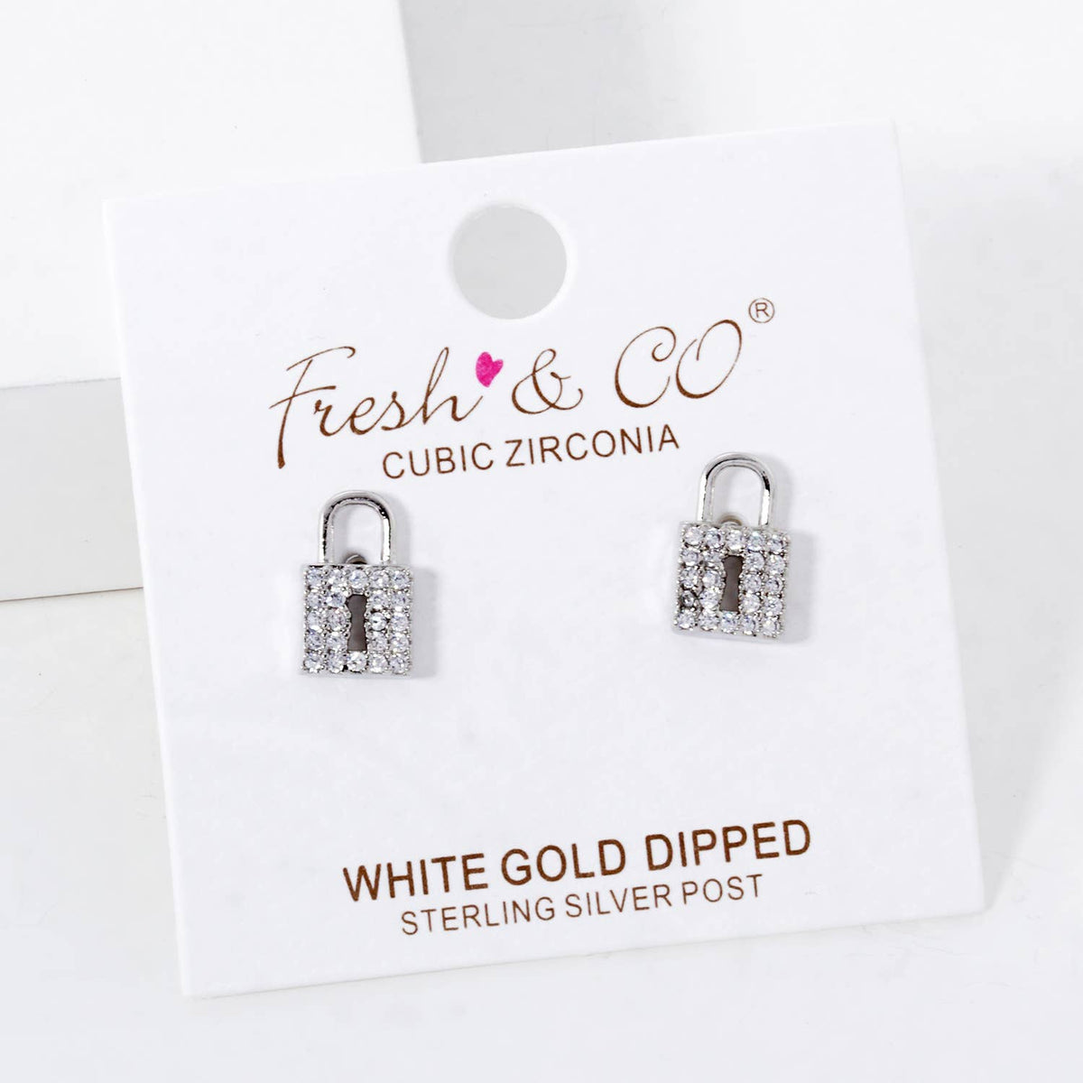 18K Gold Dipped CZ Pave Padlock Stud Earrings