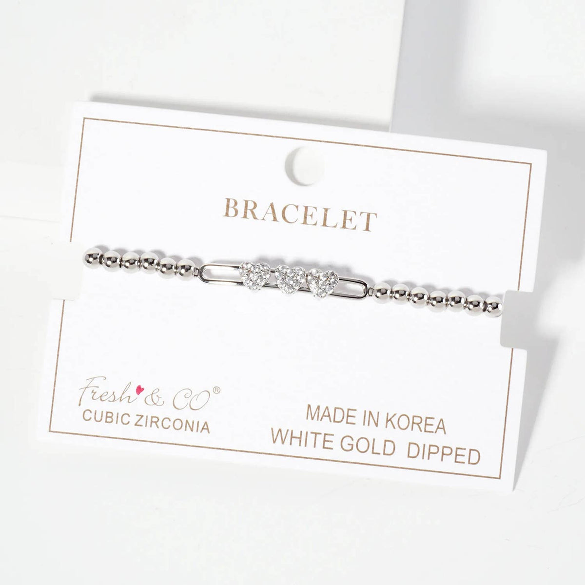 Triple Pavé Heart Beaded Slider Bracelet