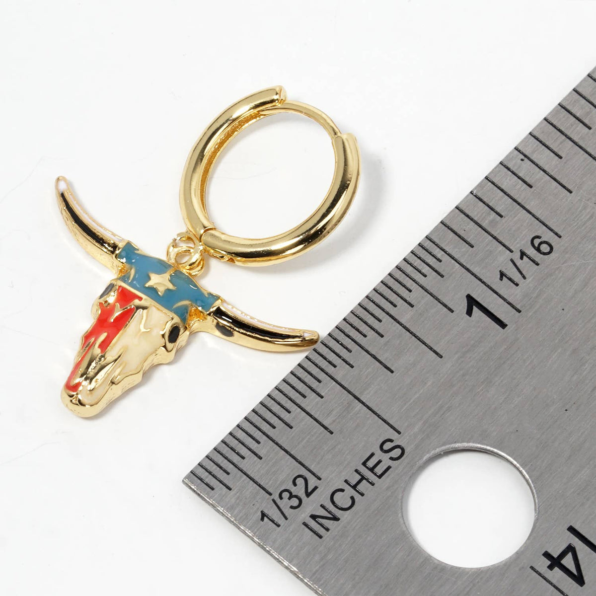 Enamel Western Bull Skull Huggie Hoop Earrings