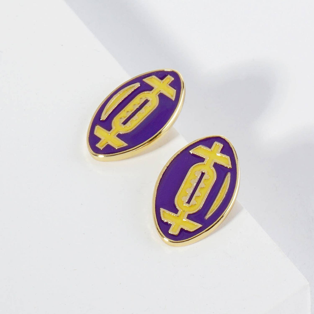 18K GOLD DIPPED ENAMEL FOOTBALL BALL GAME DAY STUD EARRINGS