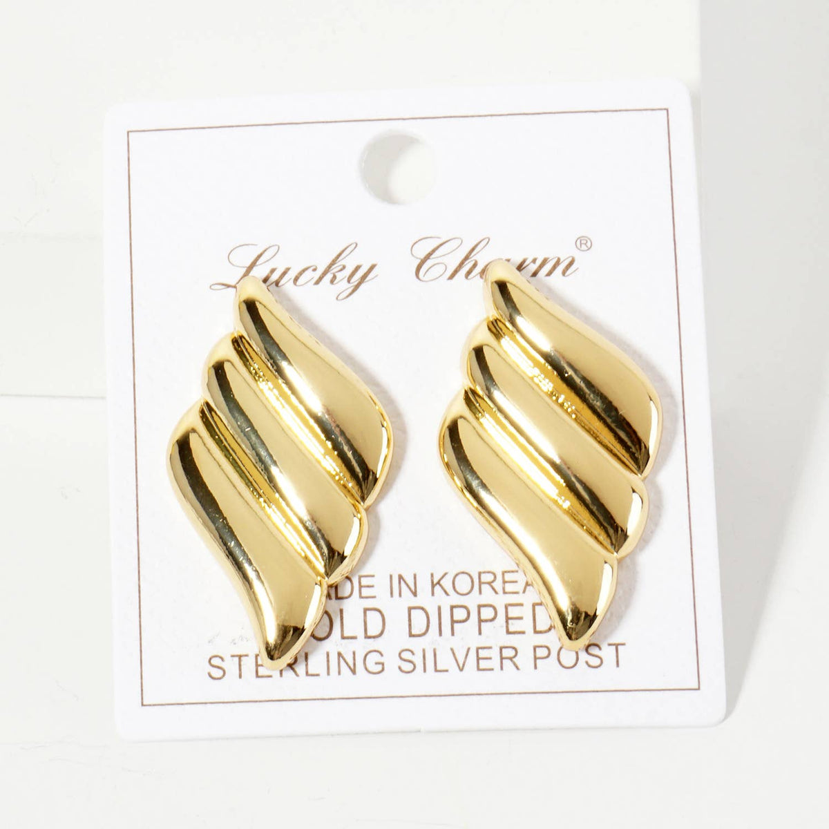 Polished Brass Sculpted Wavy Rhombus Post Earrings
