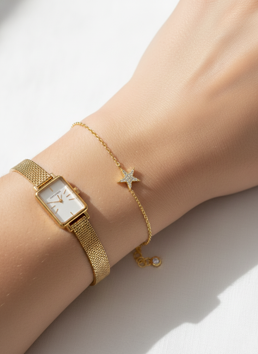 Dainty Pave Star Charm Chain Bracelet