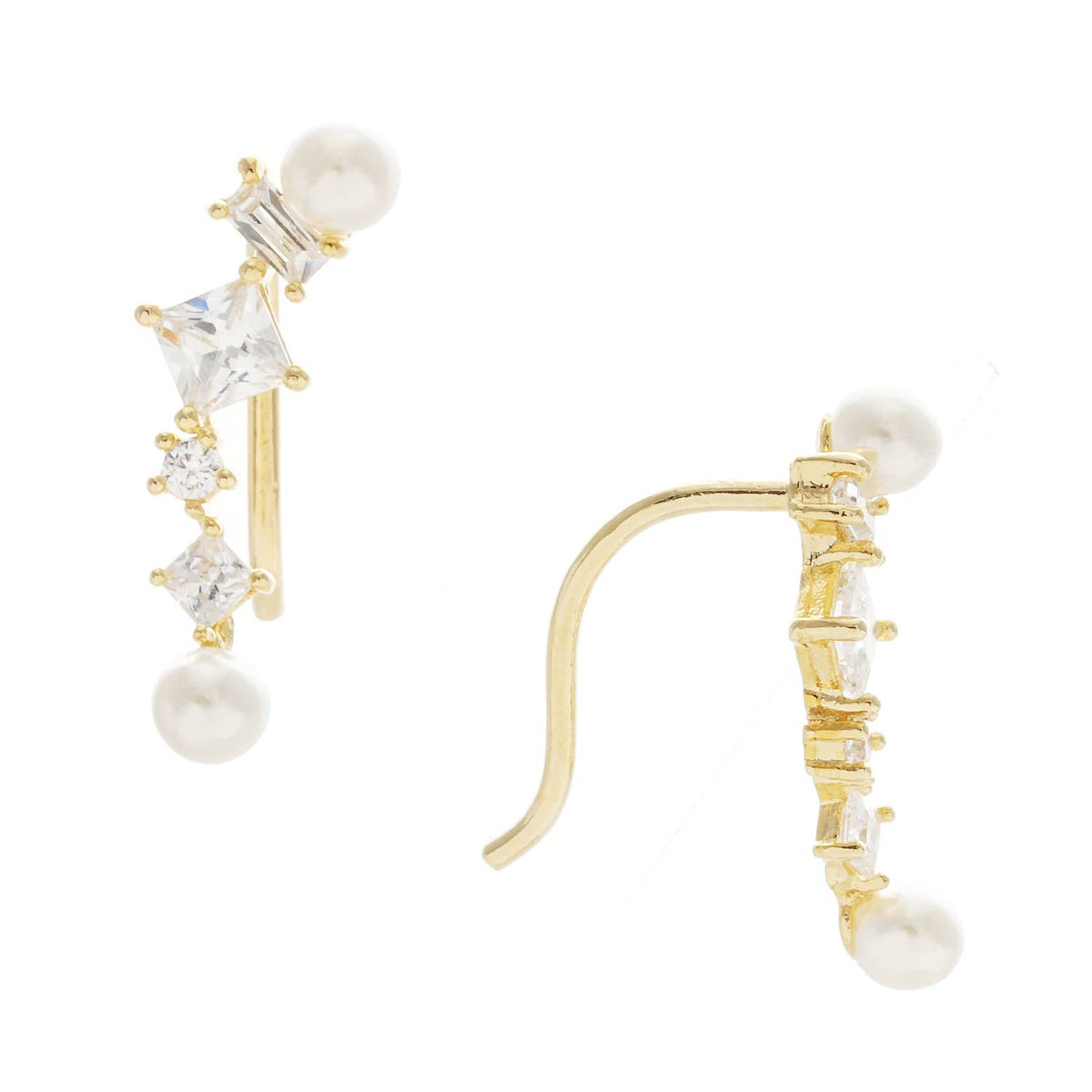 Cubic Zirconia & Pearl Ear Crawlers