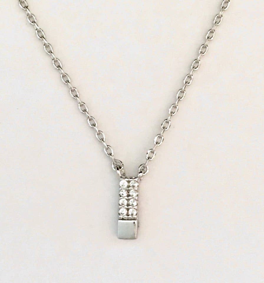 Minimalist Crystal Pave Bar Pendant Necklace