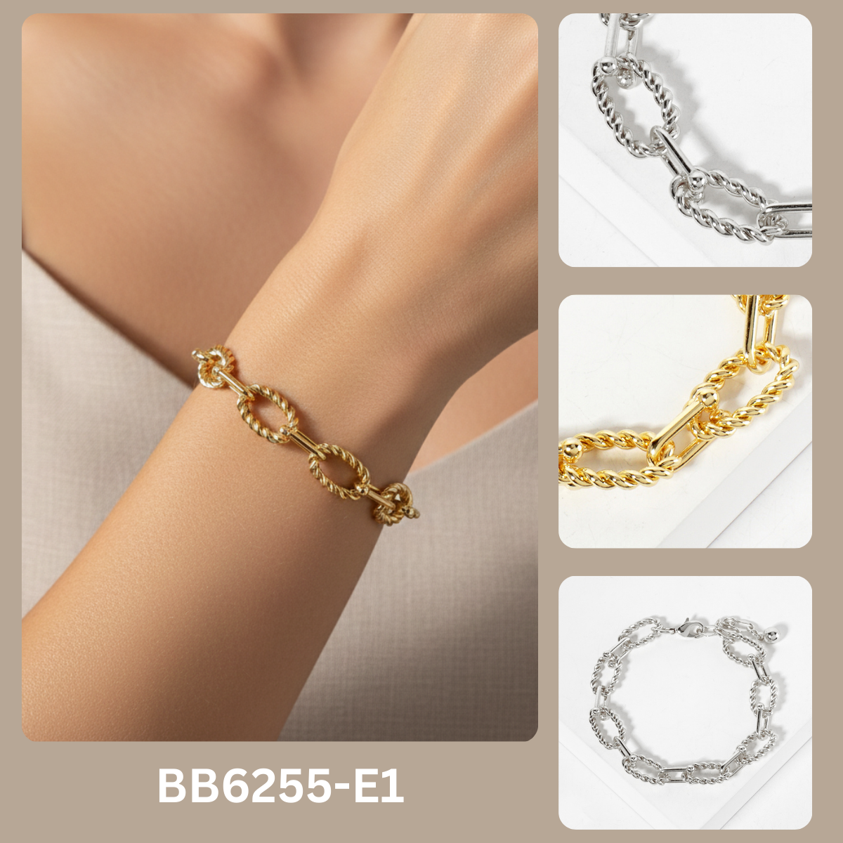 Twisted Link & Bar Chain Bracelet