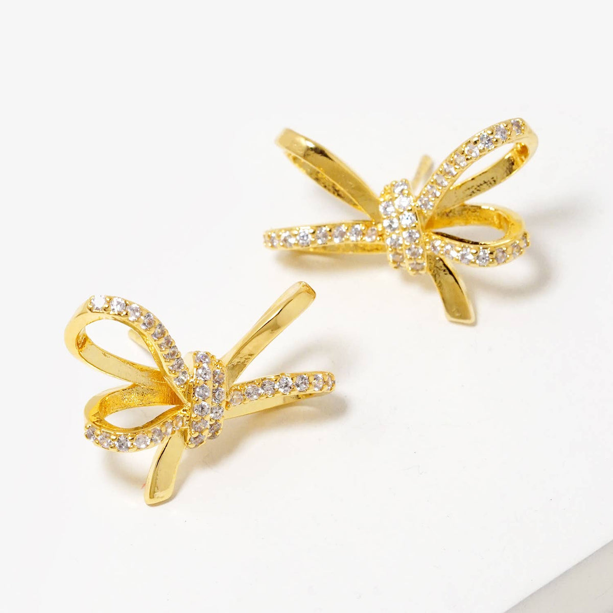 Dainty Pave Bow Stud Earrings