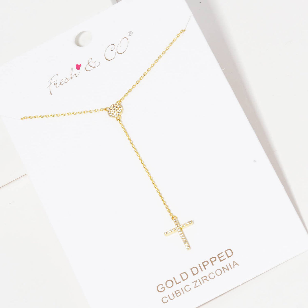 Dainty Pave Heart and Cross Lariat Necklace