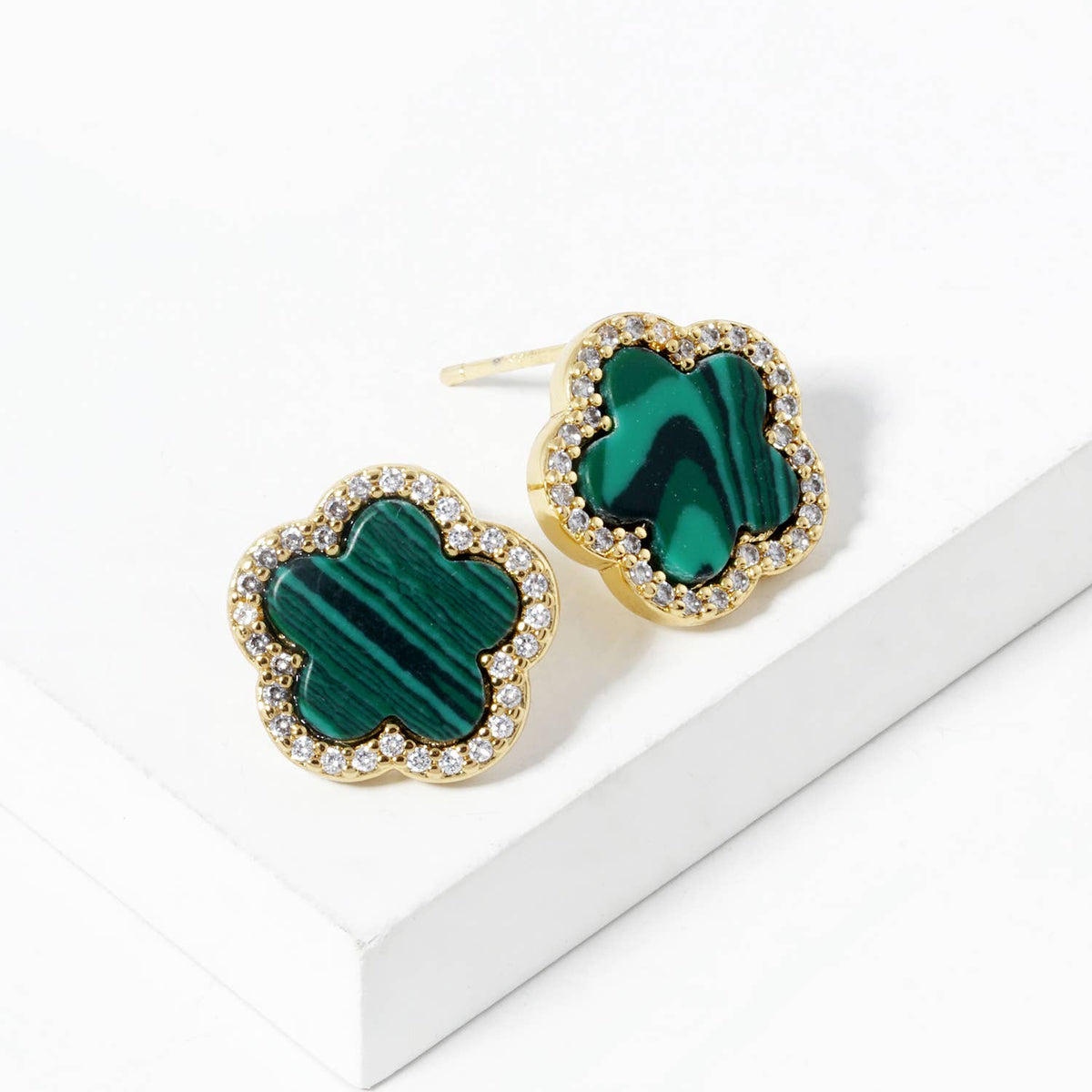Dainty Clover Pave Cubic Zirconia Stud Earrings