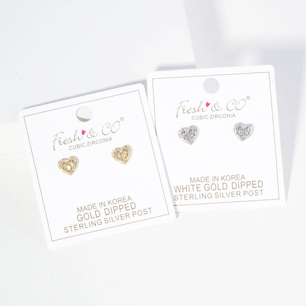 Dainty Cubic Zirconia Heart Stud Earrings