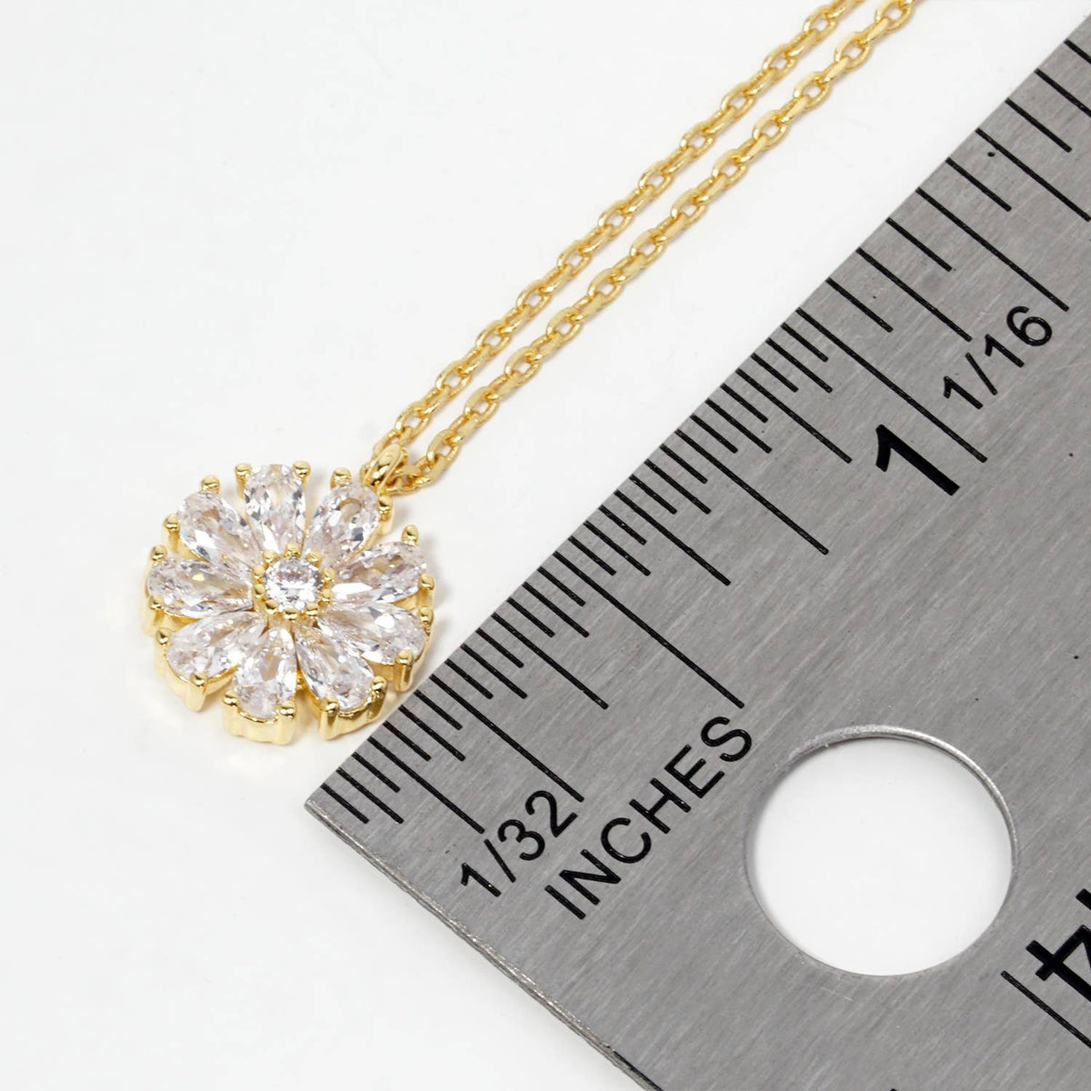 Cubic Zirconia Daisy Flower Pendant Necklace