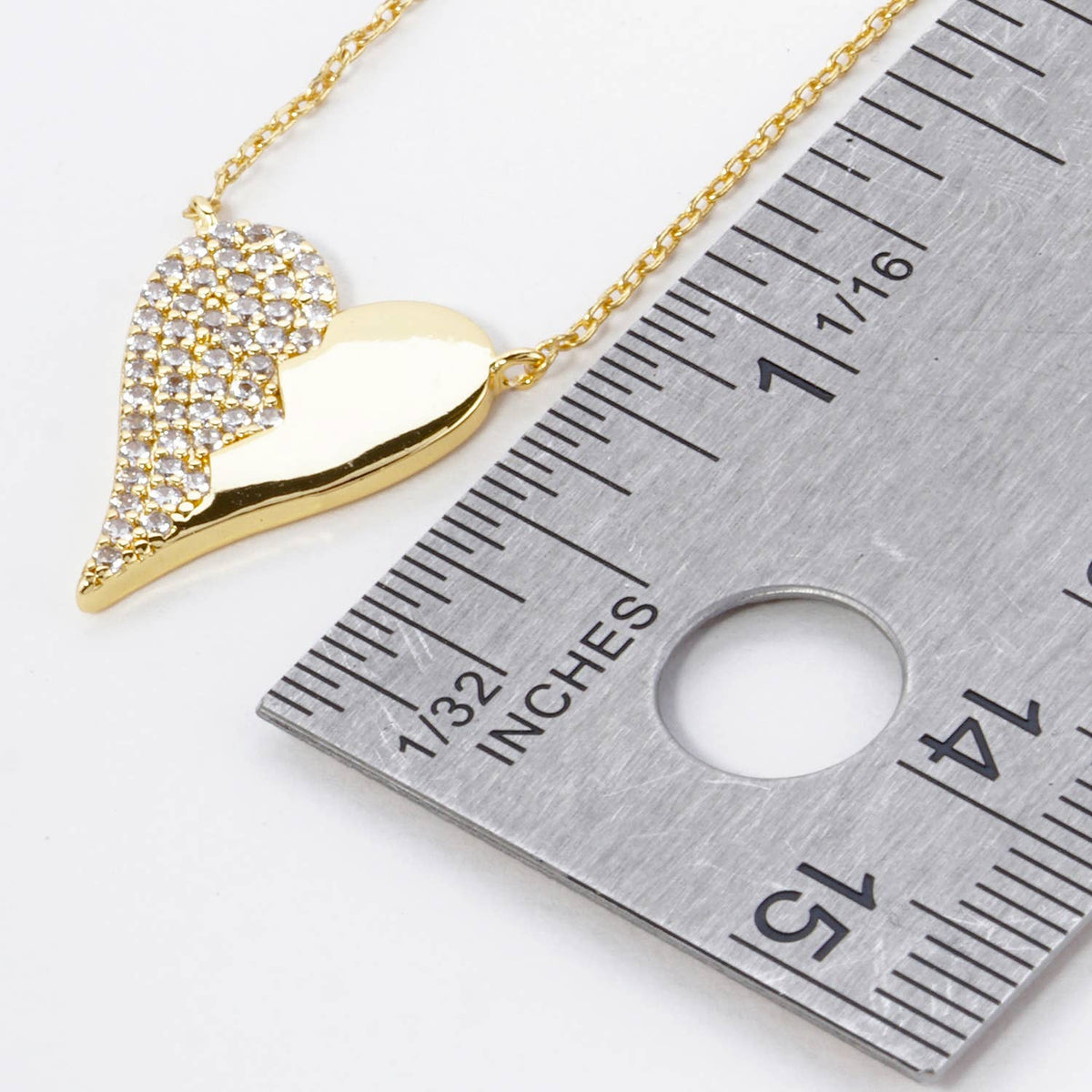 Heart Pendant Necklace / Half Cubic Zirconia Pave / 18K Gold