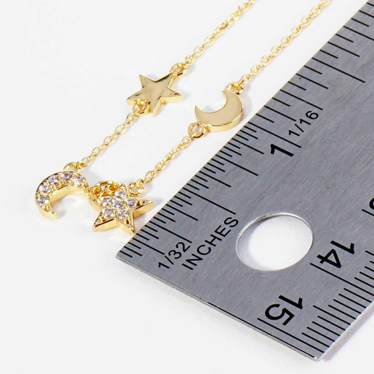 Celestial Moon and Star Cubic Zirconia Charm Anklet
