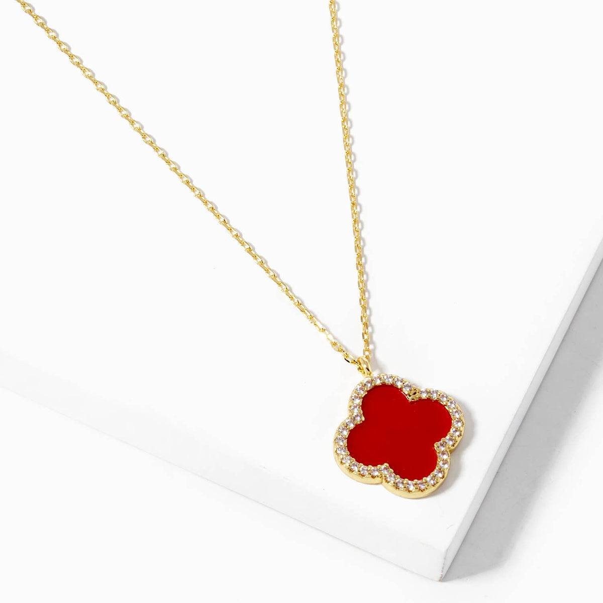 Elegant Pavé Edge Four-Leaf Clover Pendant Necklace