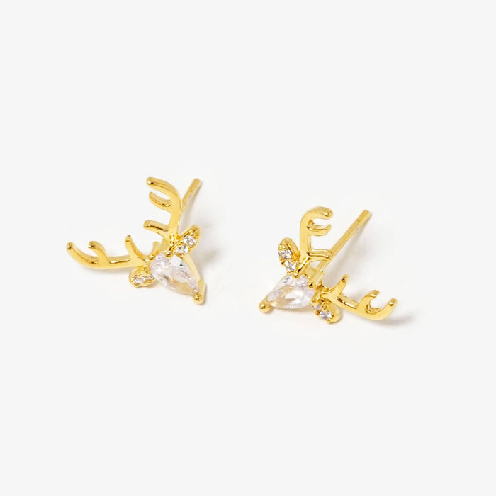 Dainty Reindeer Antler Cubic Zirconia Stud Earrings