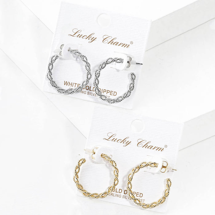 Twisted Textures Sterling Silver Post Hoop Earrings