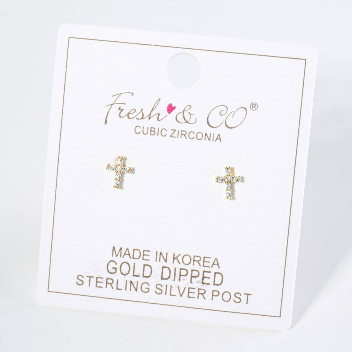 TINY CUBIC ZIRCONIA CROSS STUD EARRINGS / 18K GOLD DIPPED