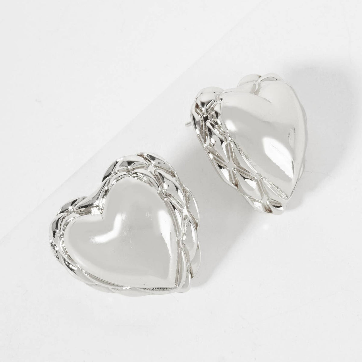 Polished Brass Textured Puffy Heart Stud Earrings