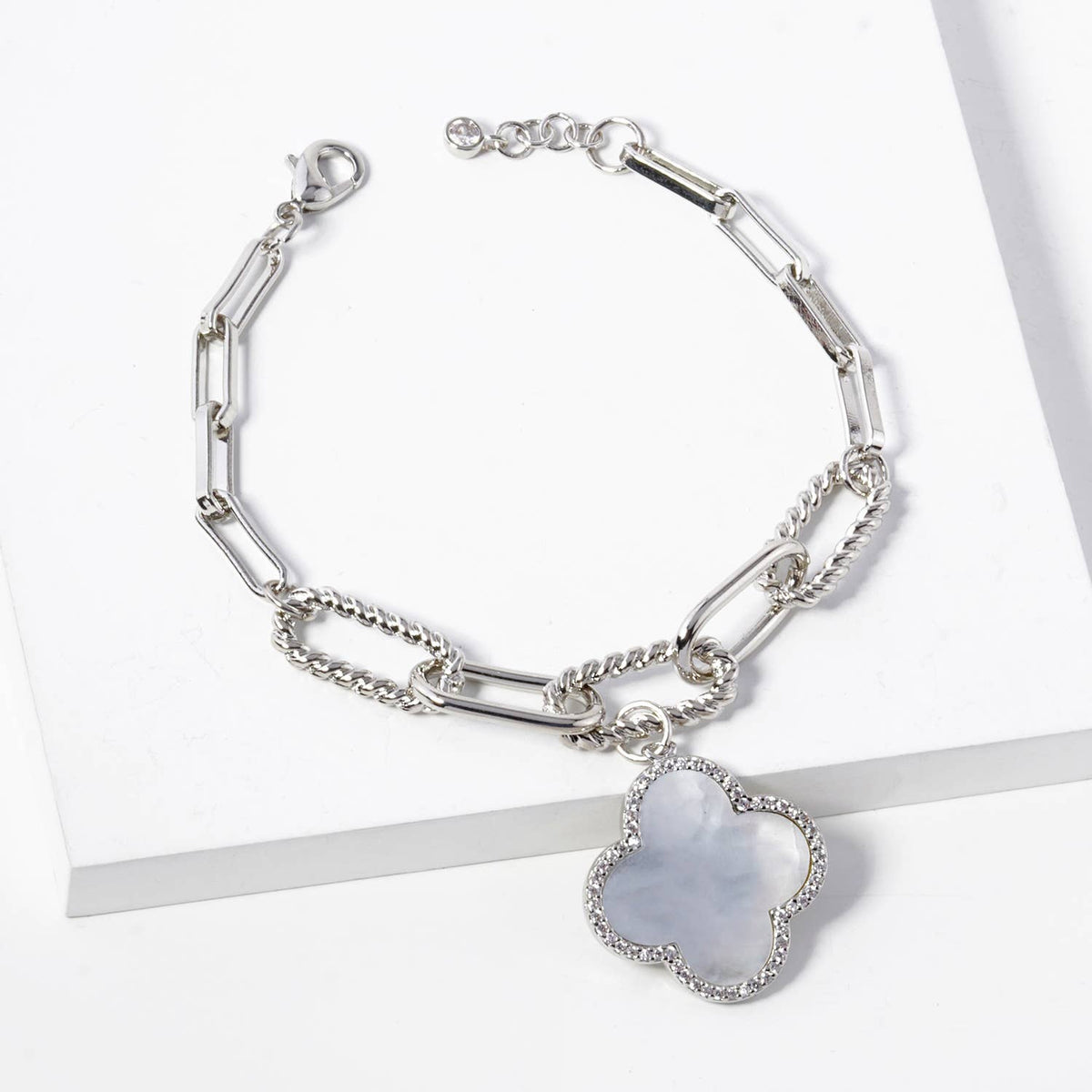Clover Charm Paperclip Chain Bracelet