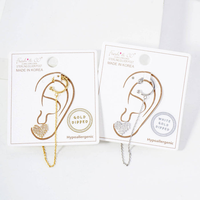 Pixel Heart Stud and Ear Cuff Drape Chain Earring Set