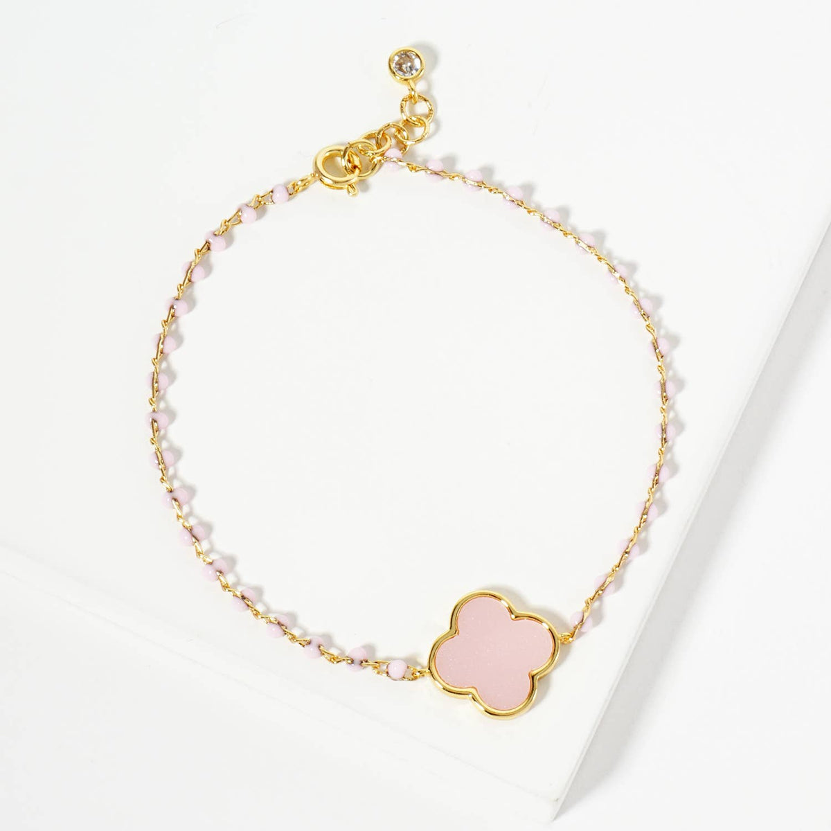 Four-Leaf Clover Mother of Pearl & Beaded Rosary Bracelet