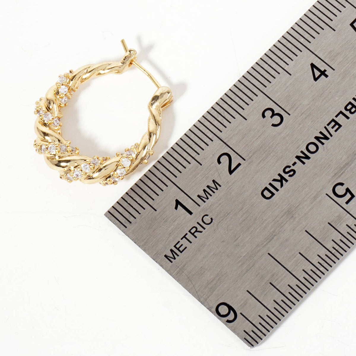 Rolled Design Single Row Embellishment 20mm Hoop Earrings