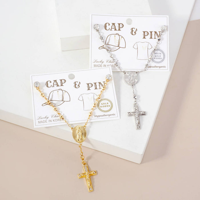 Cap & Pin Rosary Chain Accessory - Virgin Mary & Crucifix