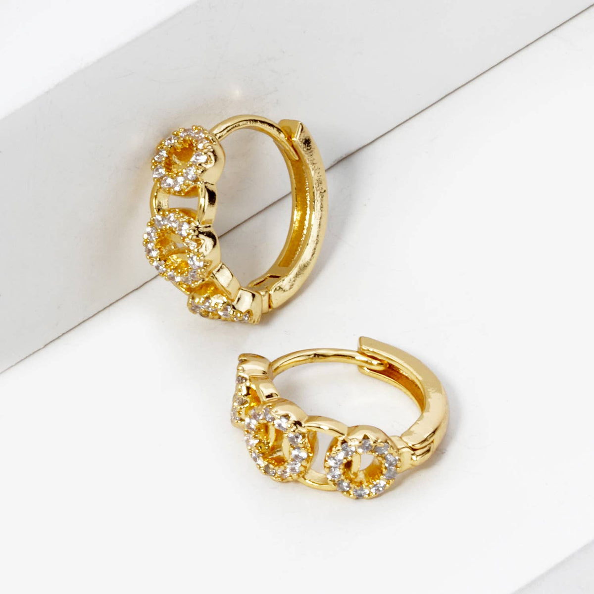 CUBIC ZIRCONIA MULTI CIRCLE 13MM HUGGIE HOOP EARRINGS