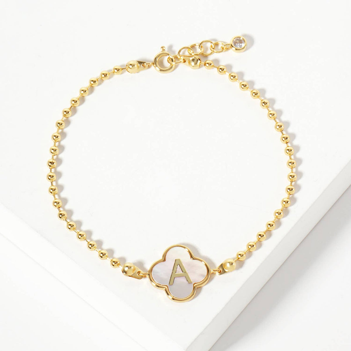 Dainty Gold Dipped Initial Clover Bracelet