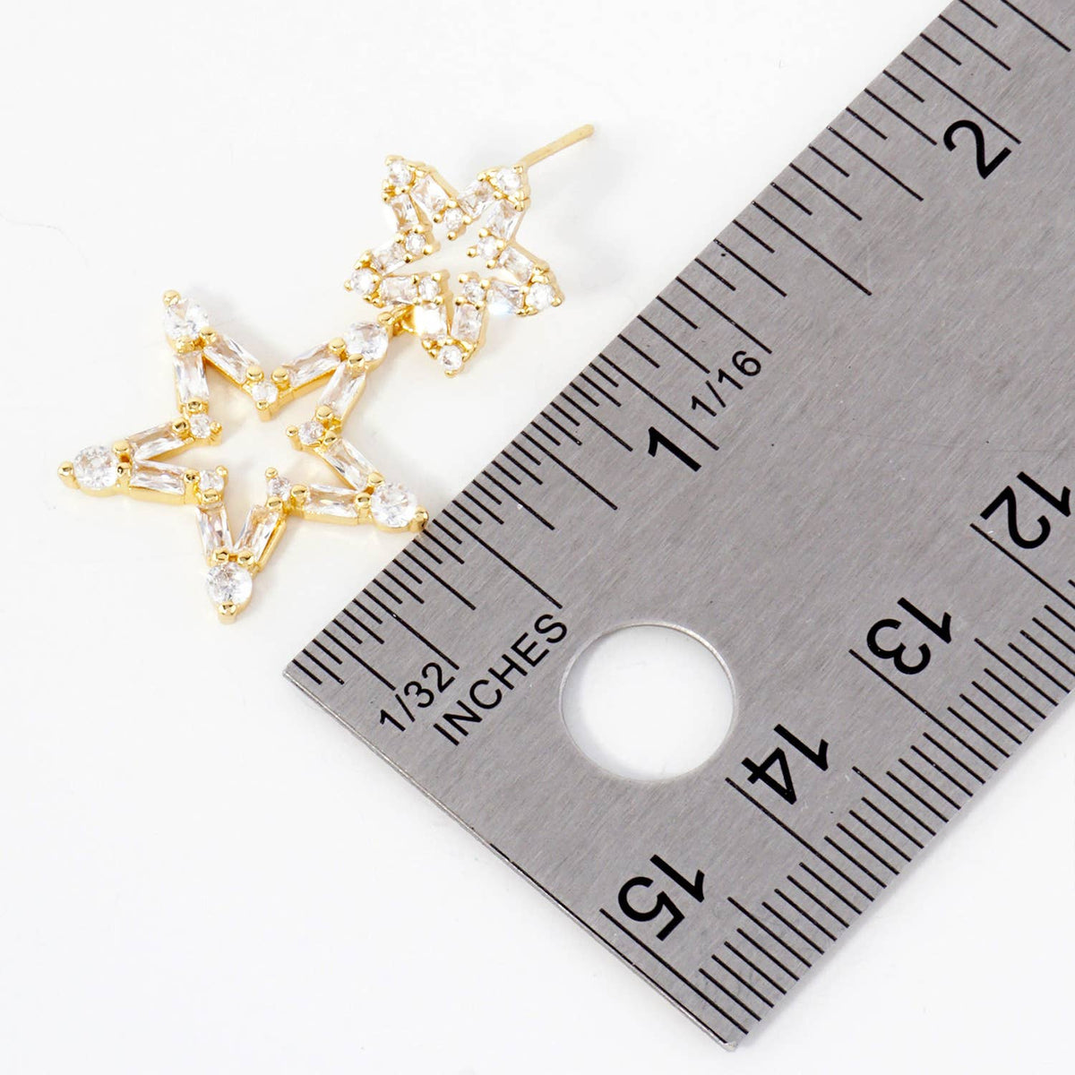 CZ-Studded Dangling Stars 18K-Gold-Dipped Brass Earrings