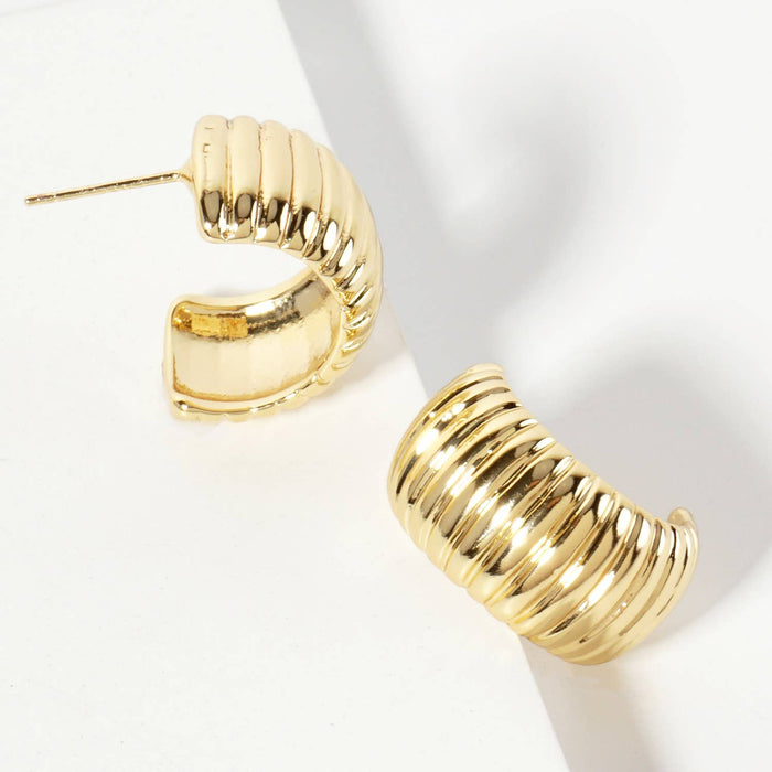 Polished Brass 20mm Ribbed Half Hoop Earrings