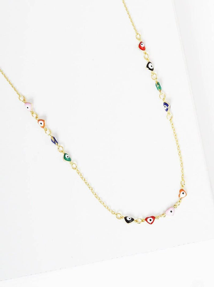 Gold Heart Evil Eye Multicolor Necklace